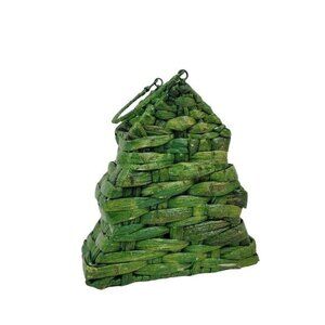 Vintage 70's Christmas Tree Wicker Basket, Handle Glitter Holidays Festive Decor